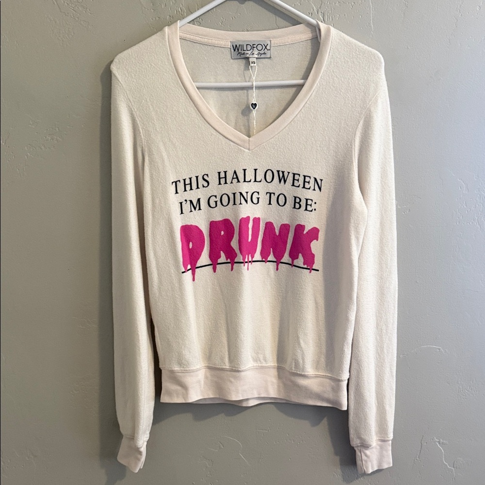 Wildfox Cream V-Neck Halloween Sweatshirt XSmall - Picture 1 of 8